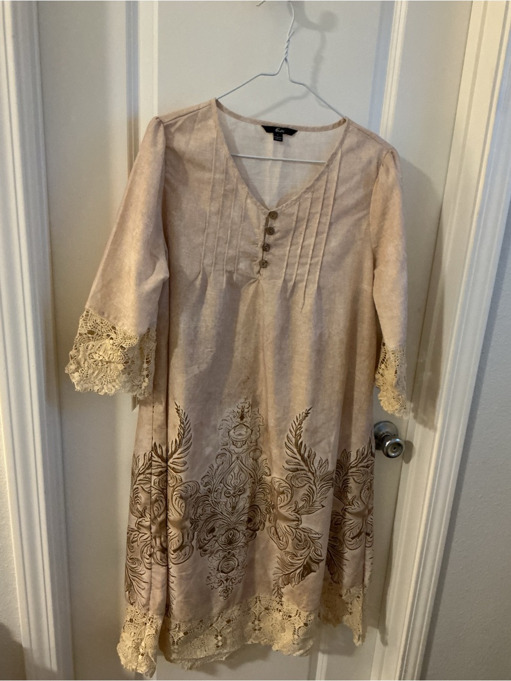 Boho Lace-Trim Midi Dress in cream